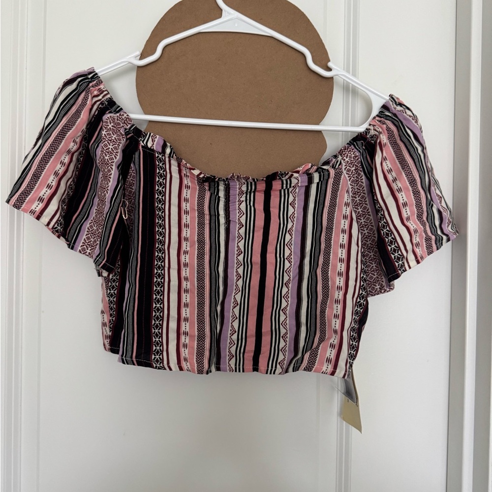Kohl's Pink and Black Striped Crop Top